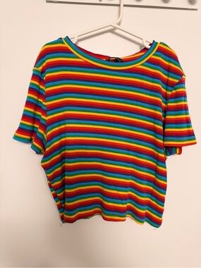 SHEIN Rainbow Striped Short Sleeve Tee